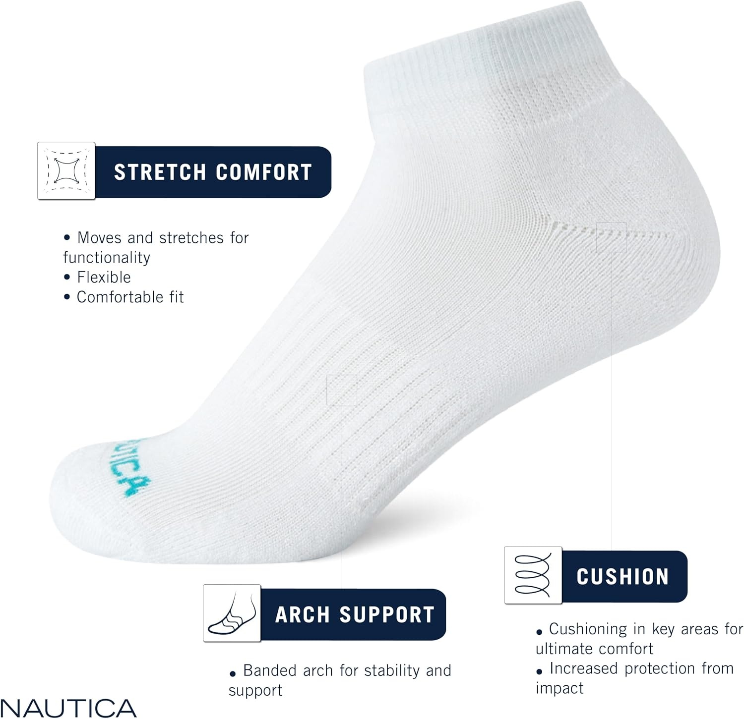 image:imageNautica Womens Quarter Socks 12 Pack Moisture Control Cushioned Athletic Socks for Women for Sport amp Gym Wear Size 410BlackWhiteAsh