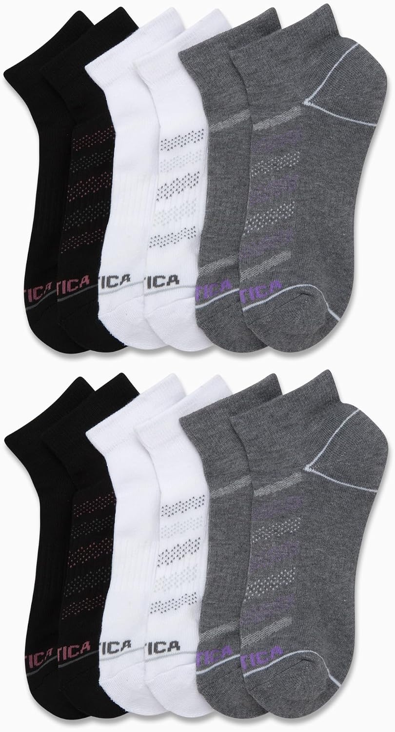 image:imageNautica Womens Quarter Socks 12 Pack Moisture Control Cushioned Athletic Socks for Women for Sport amp Gym Wear Size 410BlackWhiteAsh