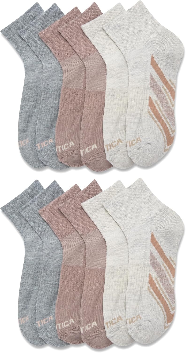 image:imageNautica Womens Quarter Socks 12 Pack Moisture Control Cushioned Athletic Socks for Women for Sport amp Gym Wear Size 410High Quarter Oatmeal Heather