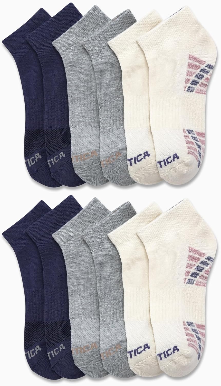 image:imageNautica Womens Quarter Socks 12 Pack Moisture Control Cushioned Athletic Socks for Women for Sport amp Gym Wear Size 410WhiteGreyBlue
