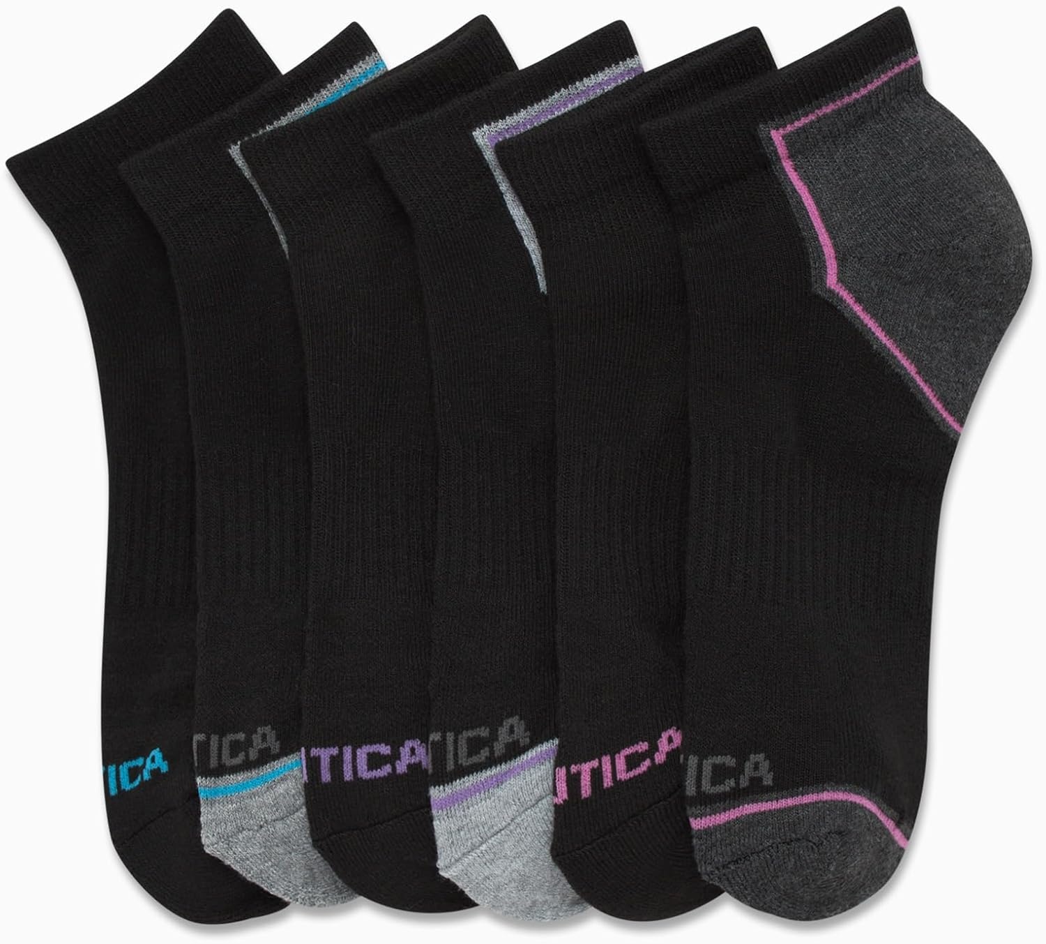 image:imageNautica Womens Quarter Socks 6 Pack Cushioned Athletic Performance Breathable Mesh Womens Ankle Socks Sizes 410BlackMulti