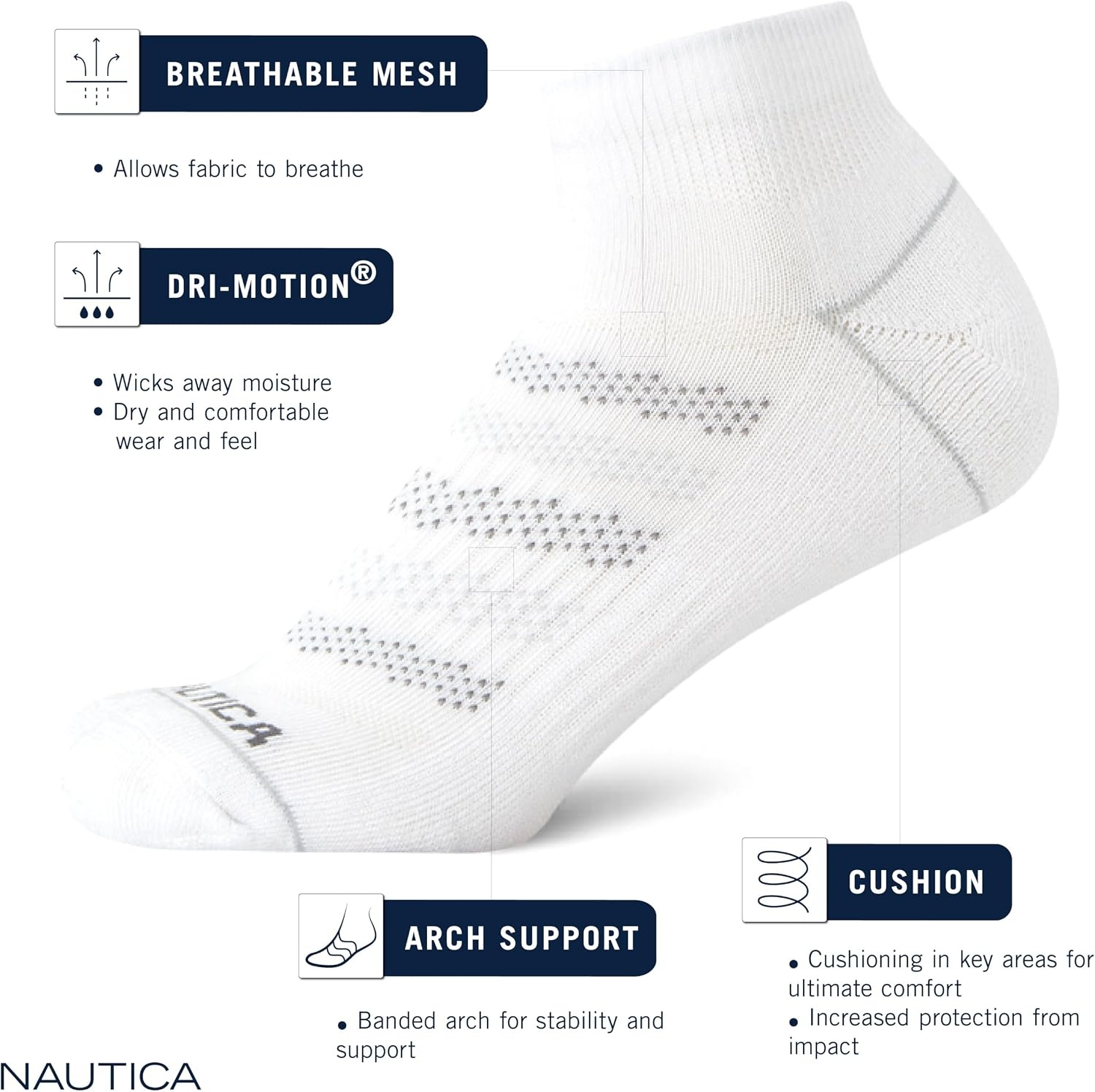image:imageNautica Womens Quarter Socks 6 Pack Cushioned Athletic Performance Breathable Mesh Womens Ankle Socks Sizes 410Blue Assorted