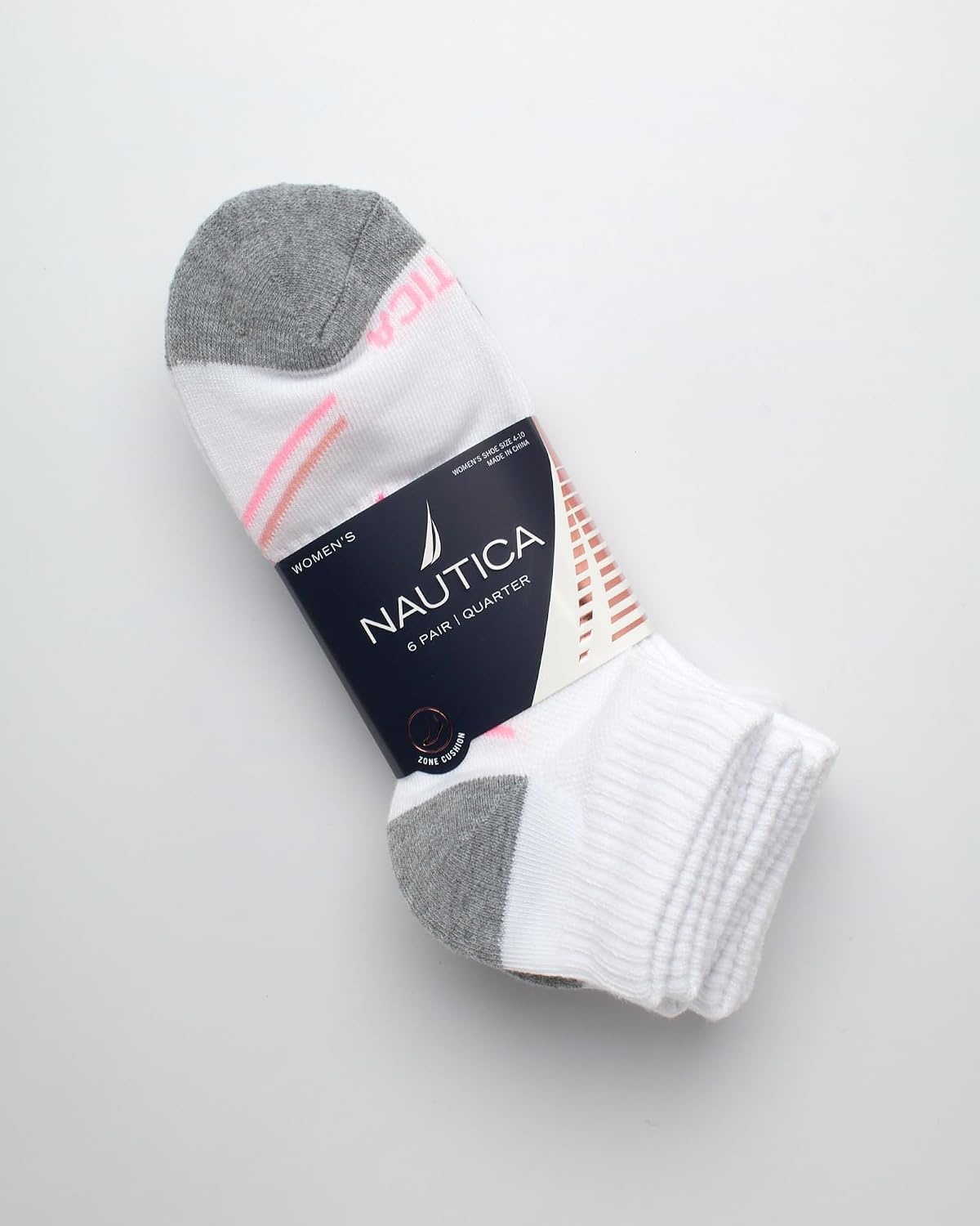 image:imageNautica Womens Quarter Socks 6 Pack Cushioned Athletic Performance Breathable Mesh Womens Ankle Socks Sizes 410Classic White