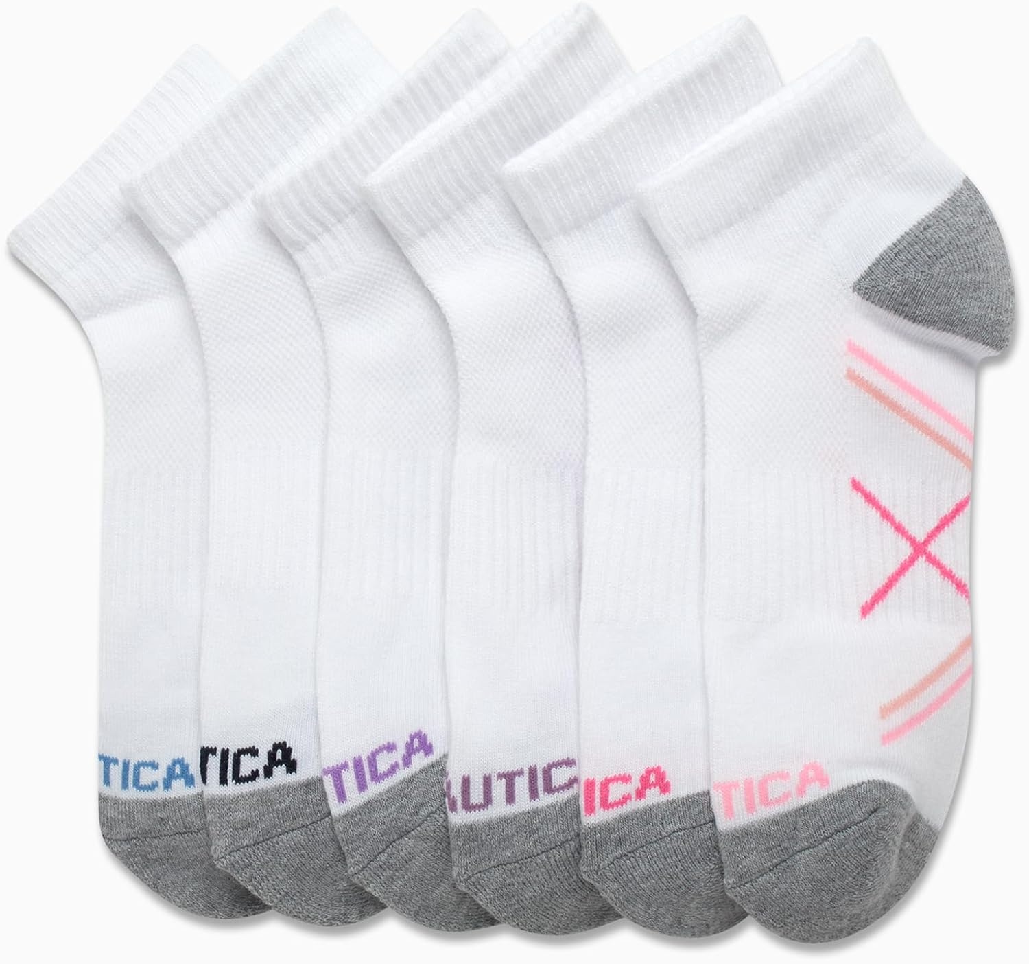 image:imageNautica Womens Quarter Socks 6 Pack Cushioned Athletic Performance Breathable Mesh Womens Ankle Socks Sizes 410Classic White