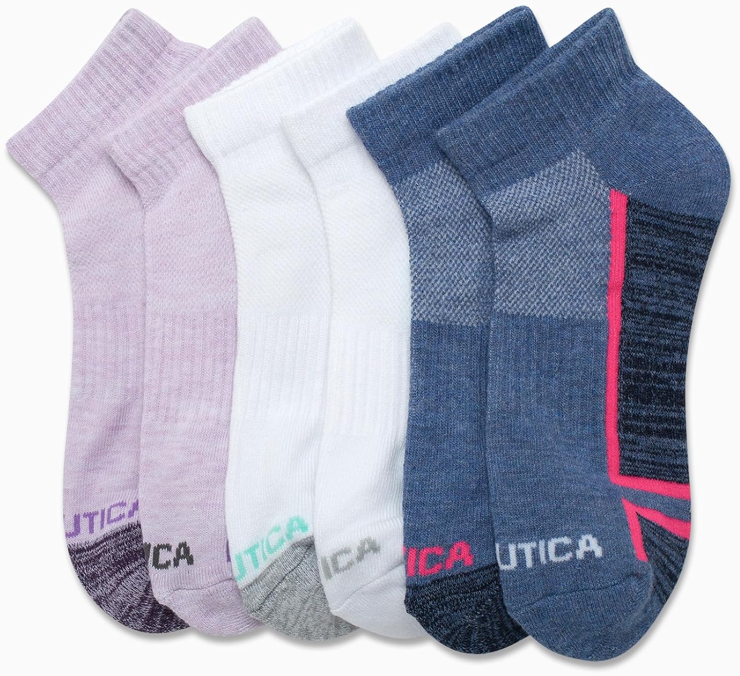 image:imageNautica Womens Quarter Socks 6 Pack Cushioned Athletic Performance Breathable Mesh Womens Ankle Socks Sizes 410Denim Assorted