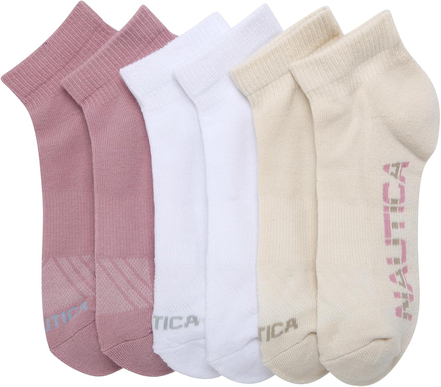image:imageNautica Womens Quarter Socks 6 Pack Cushioned Athletic Performance Breathable Mesh Womens Ankle Socks Sizes 410Pink Oatmeal