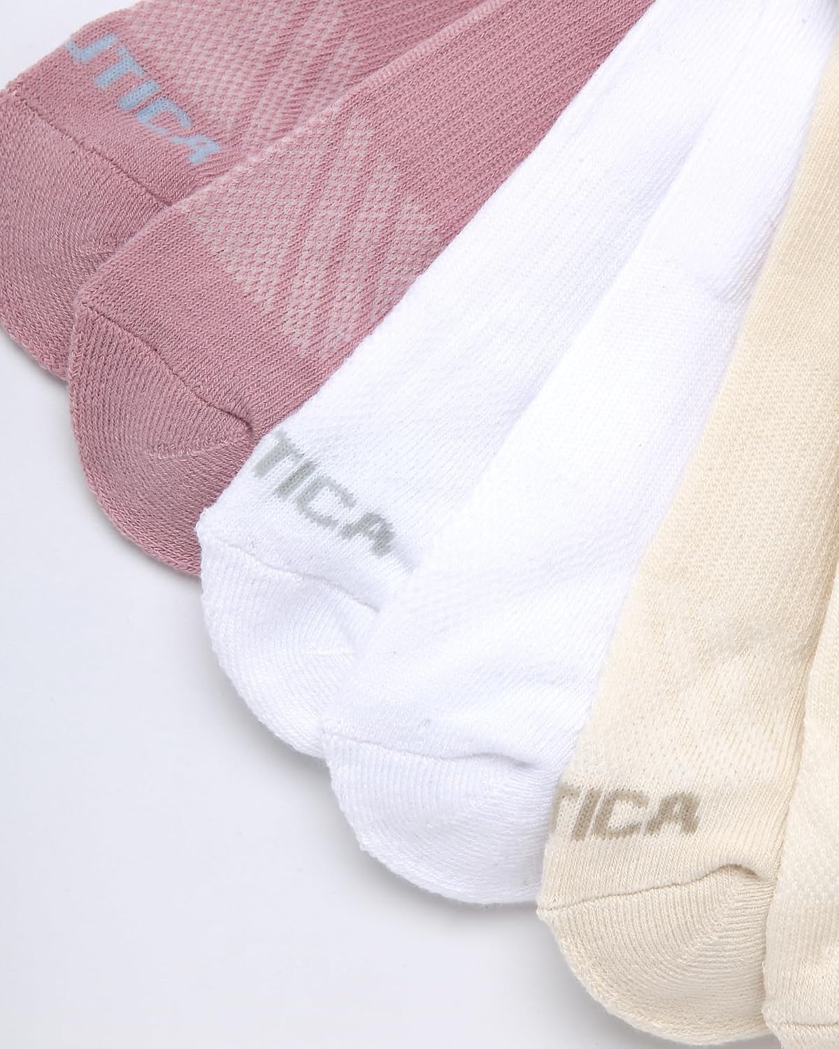 image:imageNautica Womens Quarter Socks 6 Pack Cushioned Athletic Performance Breathable Mesh Womens Ankle Socks Sizes 410Pink Oatmeal