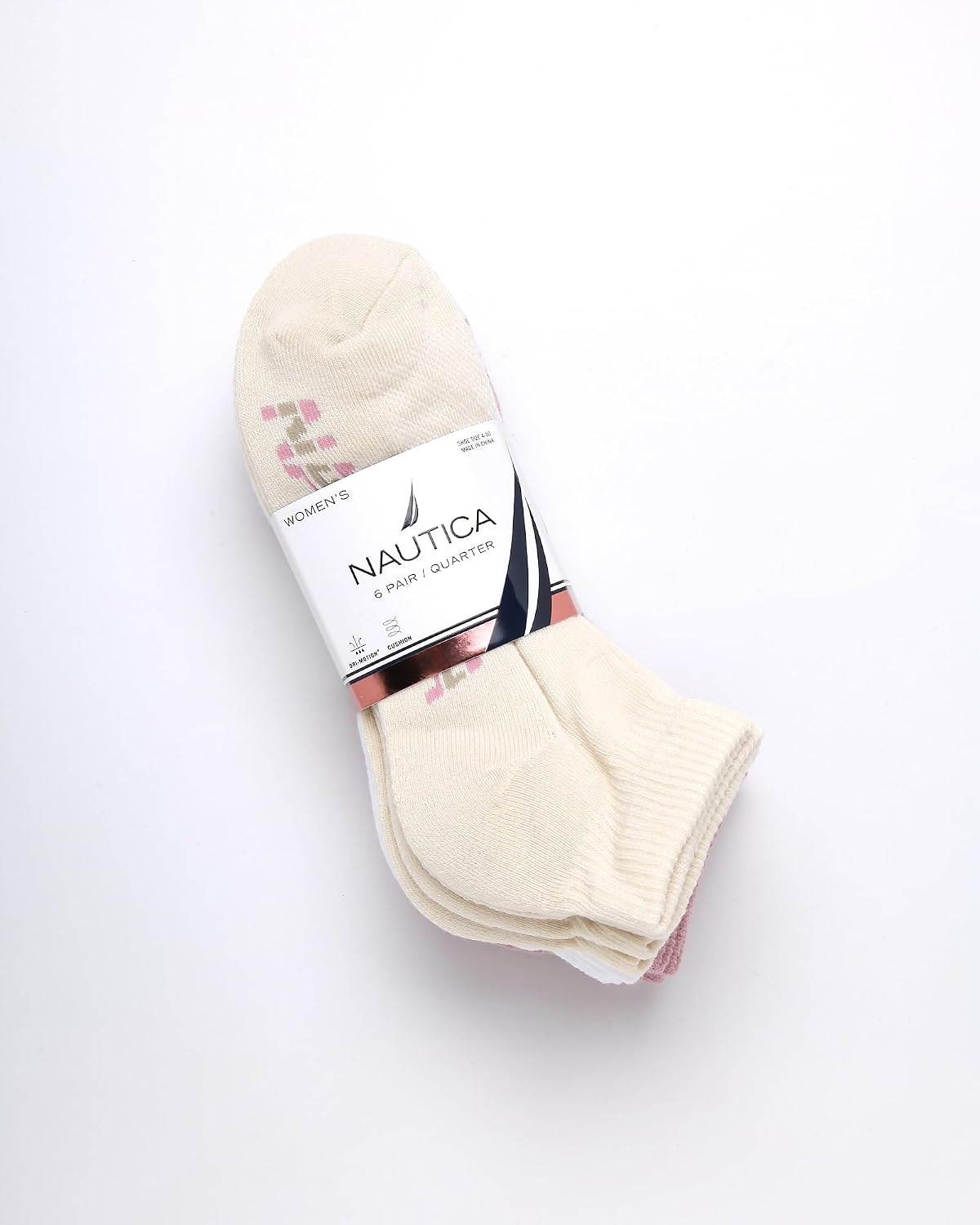 image:imageNautica Womens Quarter Socks 6 Pack Cushioned Athletic Performance Breathable Mesh Womens Ankle Socks Sizes 410Pink Oatmeal