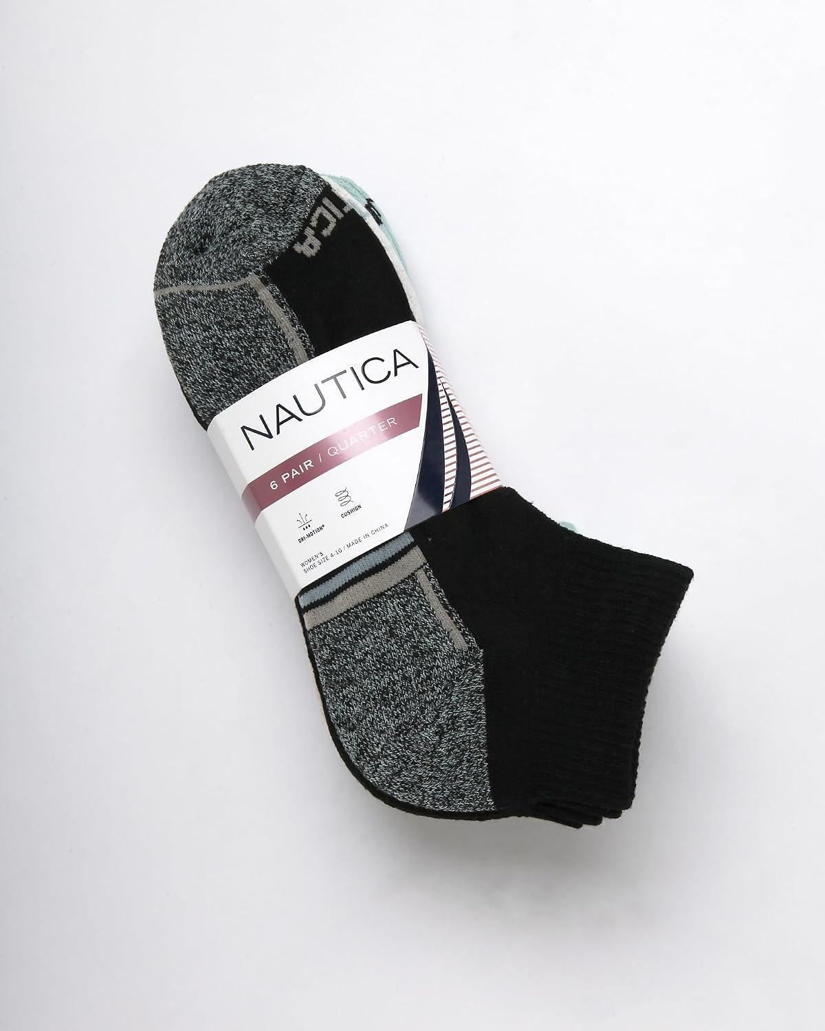 image:imageNautica Womens Quarter Socks 6 Pack Cushioned Moisture Wicking Athletic Quarter Socks for WomenBlackOatmealGreen