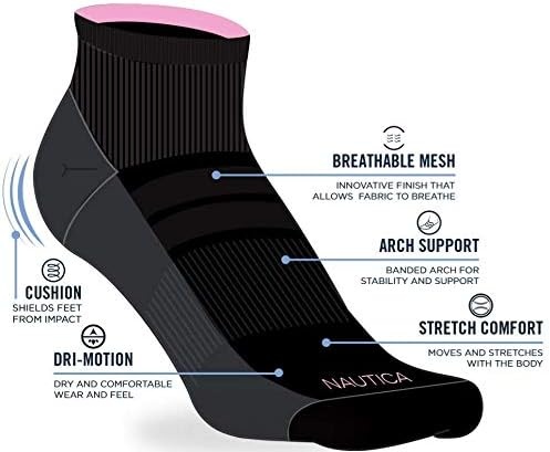 image:imageNautica Womens Quarter Socks 6 Pack Cushioned Moisture Wicking Athletic Quarter Socks for WomenBlackOatmealGreen