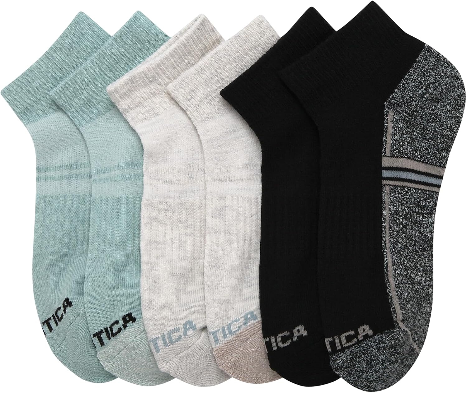 image:imageNautica Womens Quarter Socks 6 Pack Cushioned Moisture Wicking Athletic Quarter Socks for WomenBlackOatmealGreen