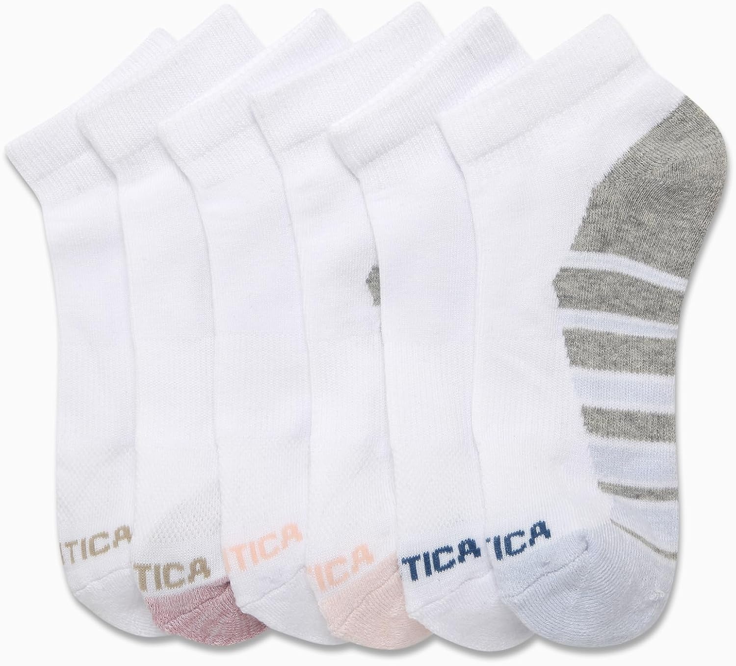 image:imageNautica Womens Quarter Socks 6 Pack Cushioned Moisture Wicking Athletic Quarter Socks for WomenWhite Logo