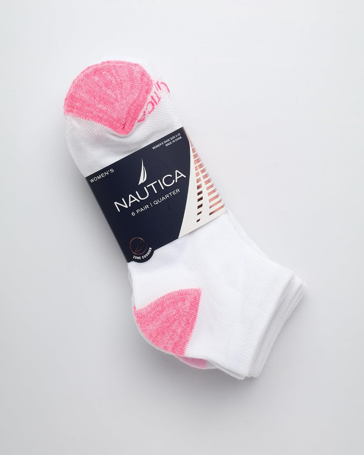 image:imageNautica Womens Quarter Socks 6 Pack Cushioned Moisture Wicking Athletic Quarter Socks for WomenWhite Pink