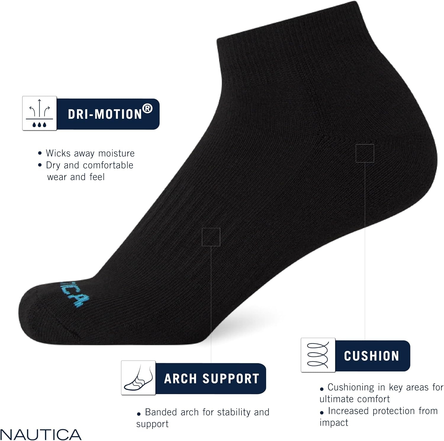 image:imageNautica Womens Quarter Socks 6 Pack Cushioned Moisture Wicking Athletic Quarter Socks for WomenWhiteGreyBlue