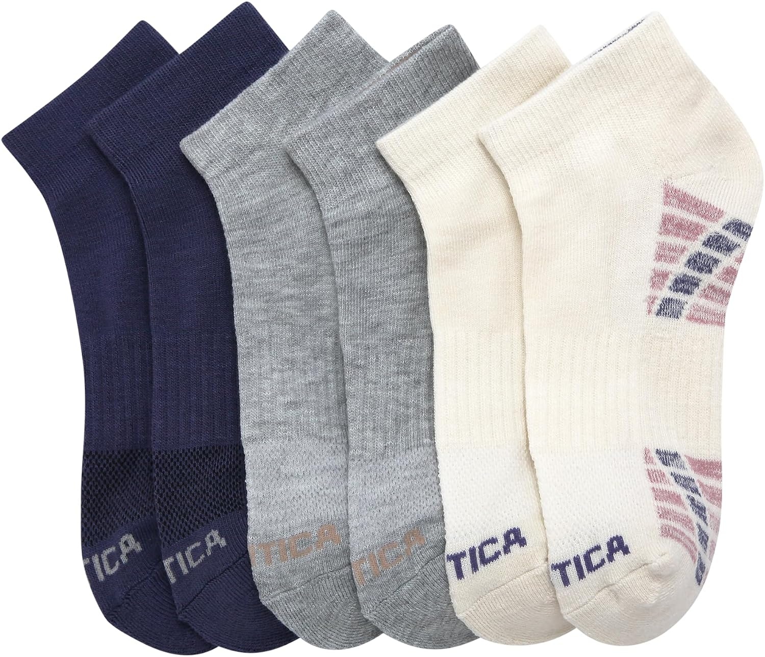 image:imageNautica Womens Quarter Socks 6 Pack Cushioned Moisture Wicking Athletic Quarter Socks for WomenWhiteGreyBlue