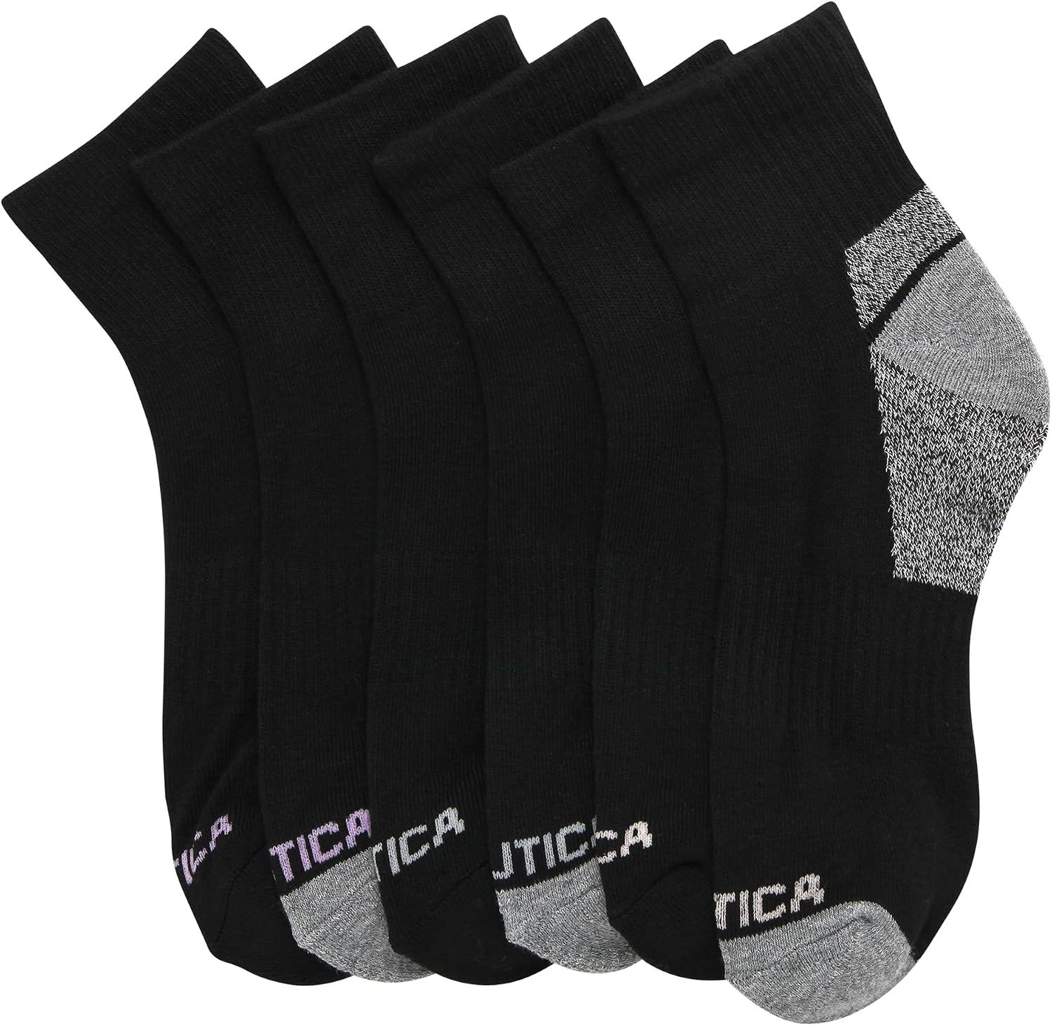 image:imageNautica Womens Quarter Socks 6 Pack Cushioned Moisture Wicking Athletic Socks for Women for Gym Running Sports 410All Black