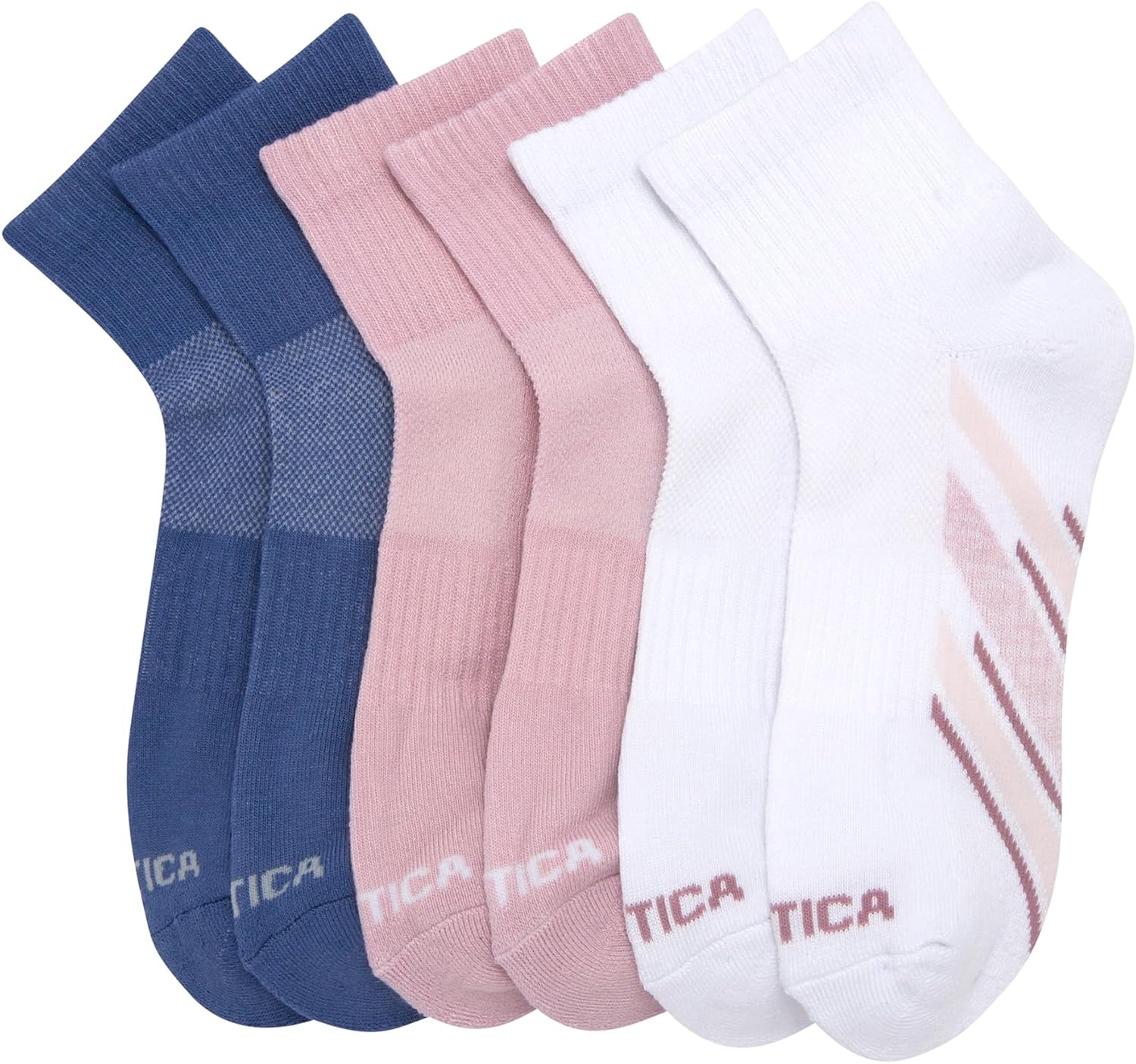 image:imageNautica Womens Quarter Socks 6 Pack Cushioned Moisture Wicking Athletic Socks for Women for Gym Running Sports 410BluePinkWhite