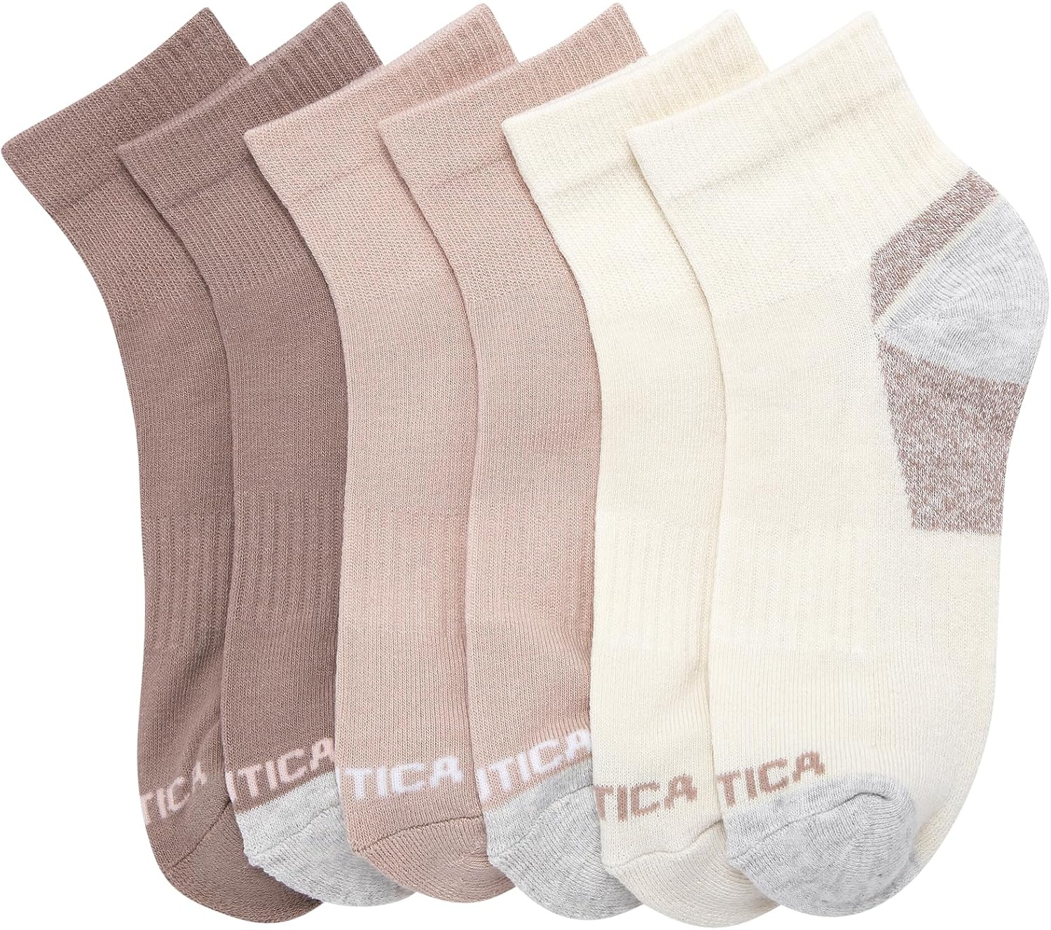 image:imageNautica Womens Quarter Socks 6 Pack Cushioned Moisture Wicking Athletic Socks for Women for Gym Running Sports 410Neutral Assorted