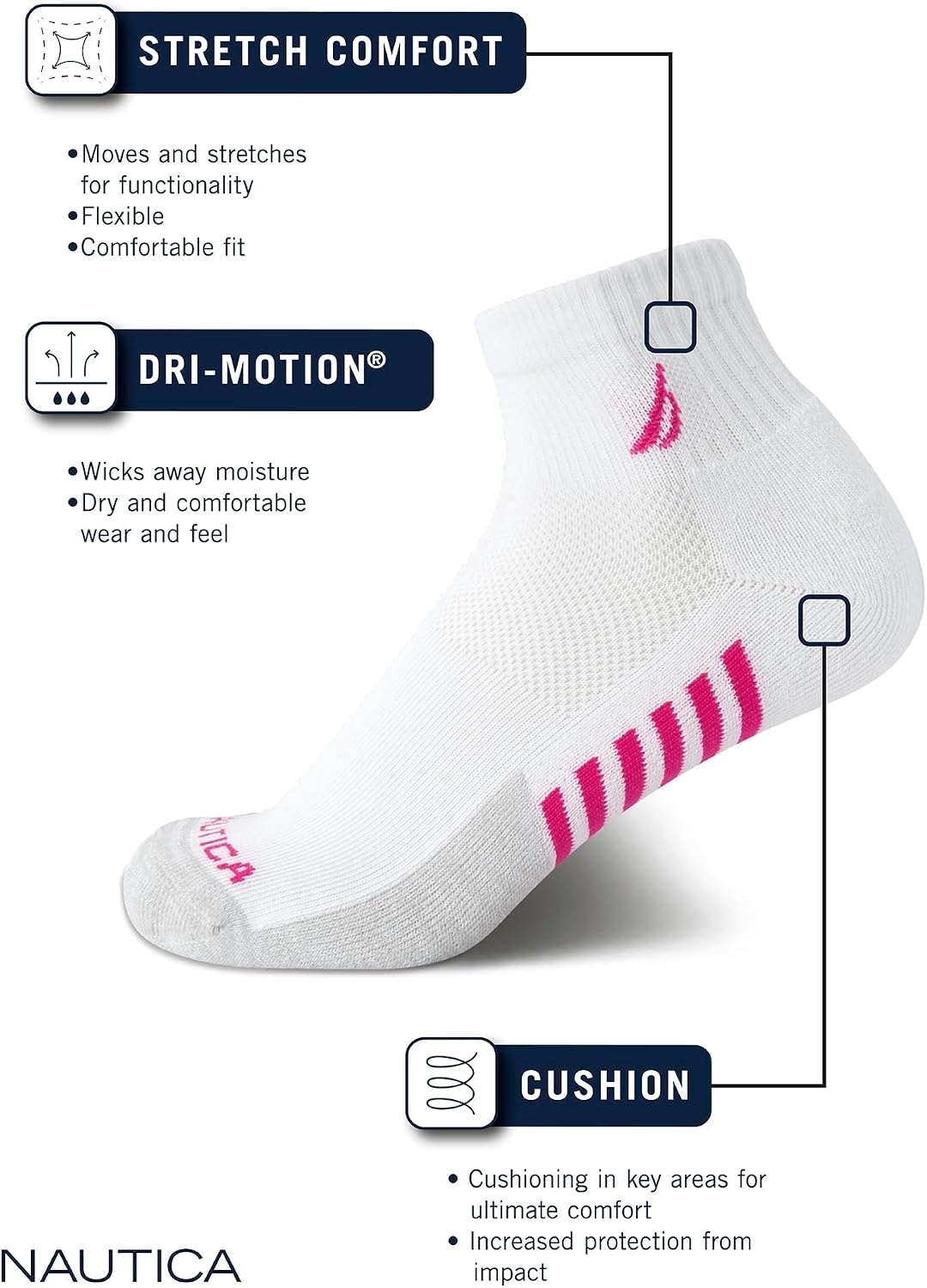 image:imageNautica Womens Quarter Socks 6 Pack Cushioned Moisture Wicking Athletic Socks for Women for Gym Running Sports 410Oatmeal Heather