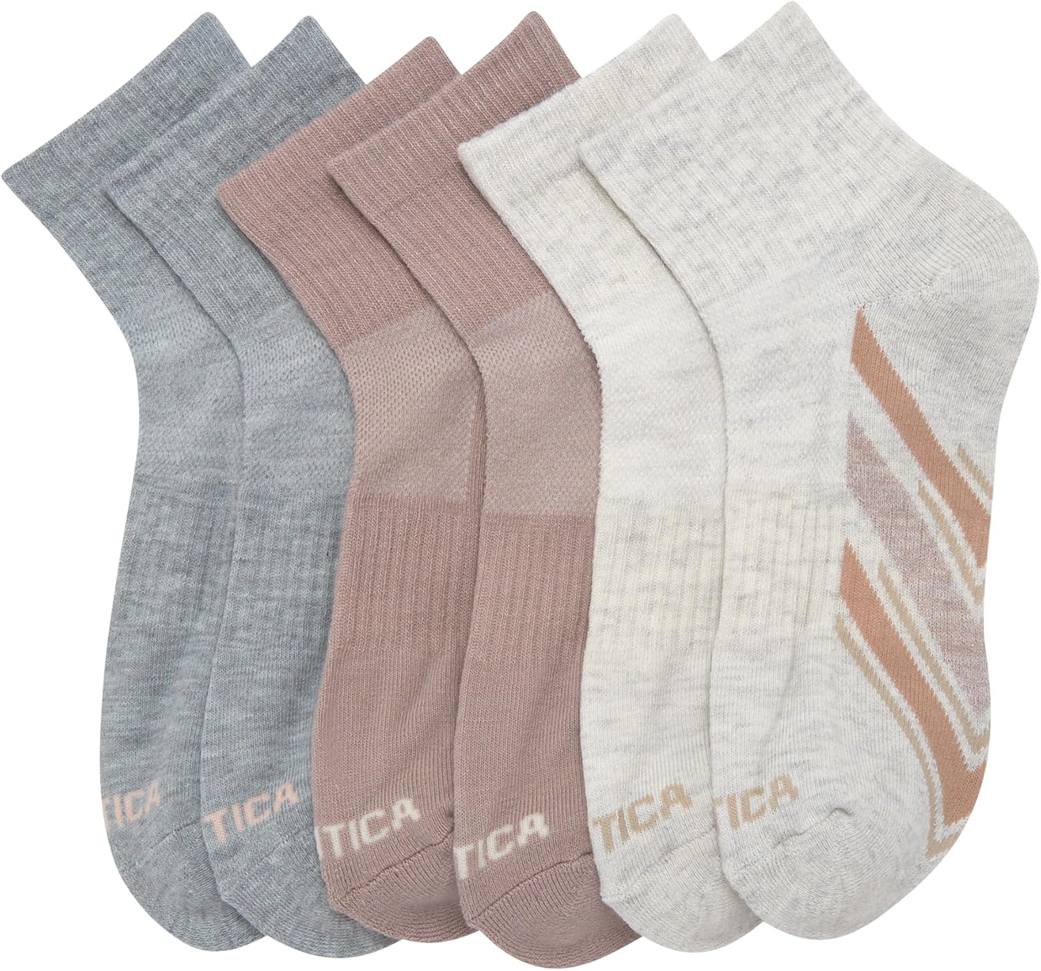 image:imageNautica Womens Quarter Socks 6 Pack Cushioned Moisture Wicking Athletic Socks for Women for Gym Running Sports 410Oatmeal Heather