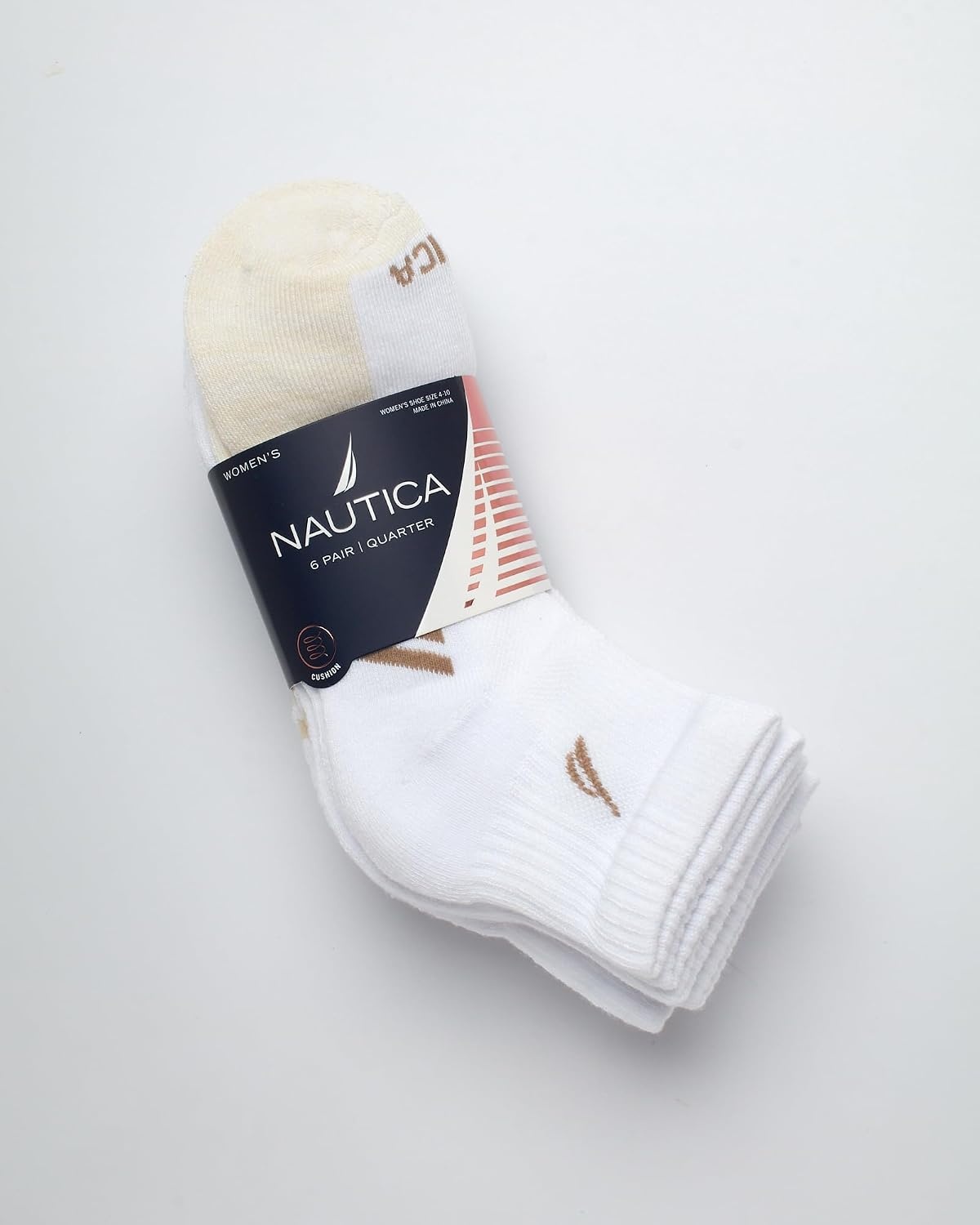 image:imageNautica Womens Quarter Socks 6 Pack Cushioned Moisture Wicking Athletic Socks for Women for Gym Running Sports 410WhiteOatmeal