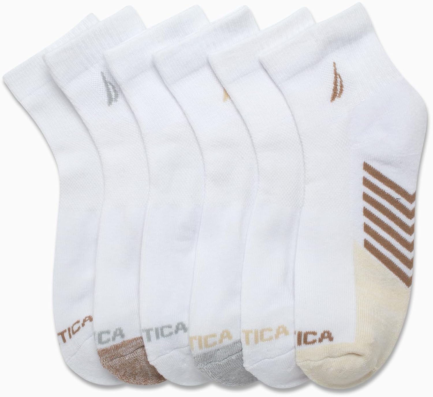 image:imageNautica Womens Quarter Socks 6 Pack Cushioned Moisture Wicking Athletic Socks for Women for Gym Running Sports 410WhiteOatmeal