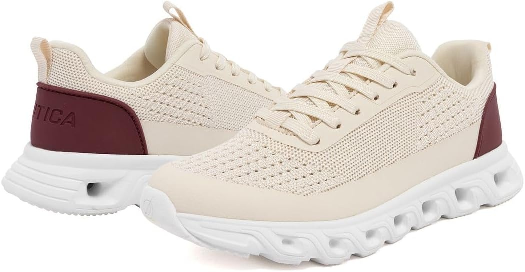 image:imageNautica Womens Running Shoes Lightweight Athletic Sneakers Breathable Cushioned LaceUp Gym Walking amp Training TrainersBurgundy
