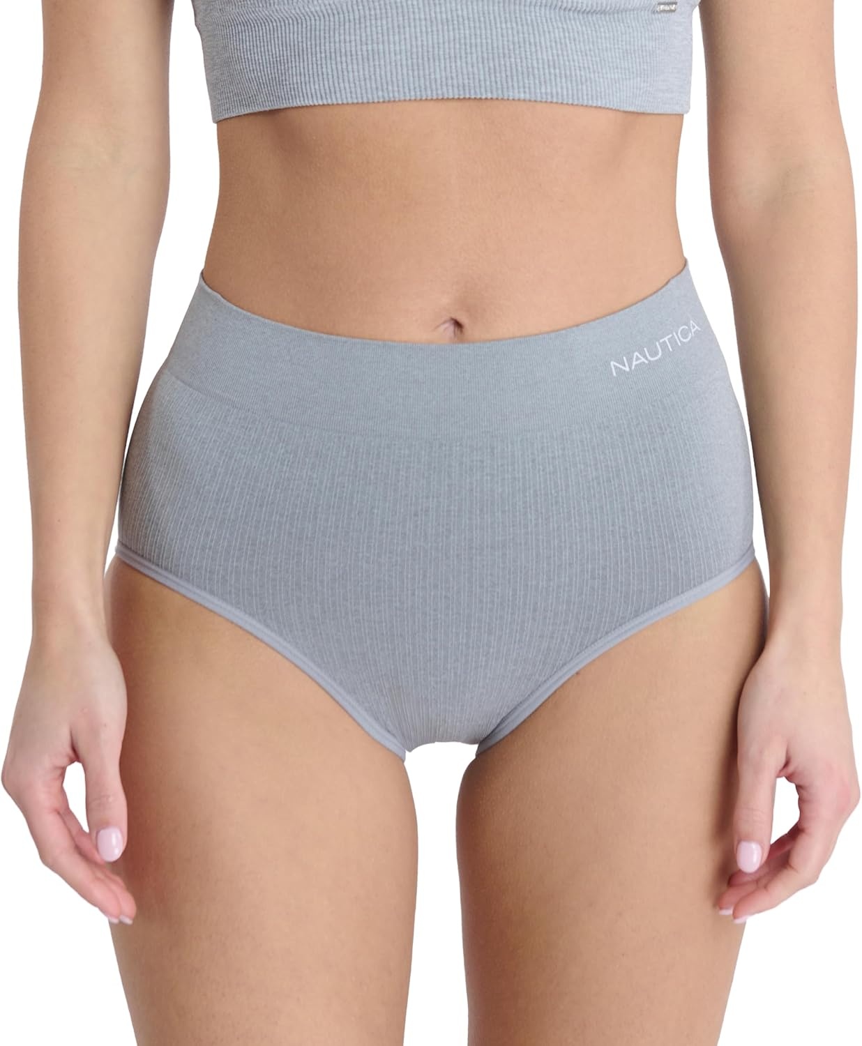 image:imageNautica Womens Seamless Ribbed Knit Brief Underwear Set 5PackCloudy WatersFawnPearl MistMd Heather GreyNavy Beats