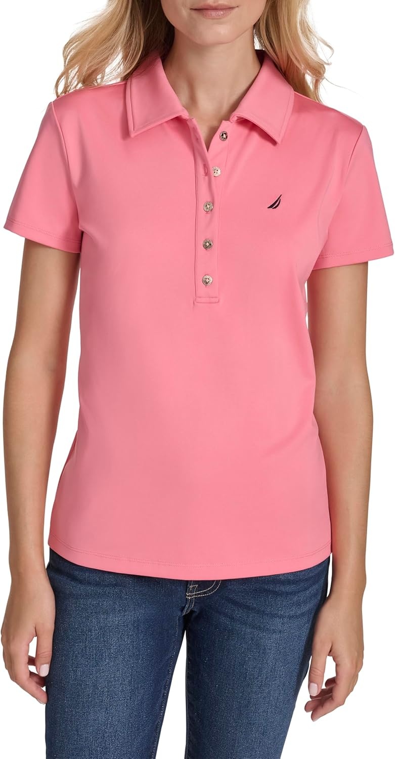image:imageNautica Womens Short Sleeve Collared Cotton Interlock Soft Touch PoloConfetti