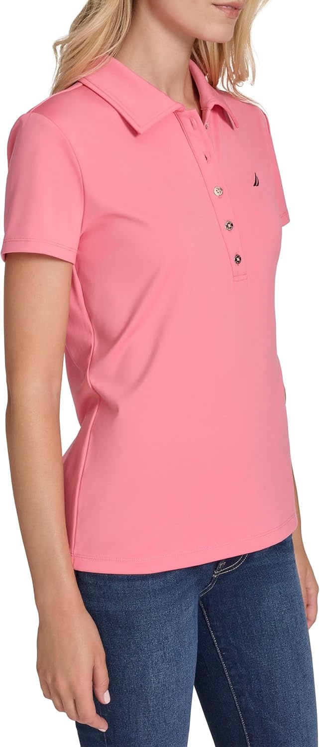 image:imageNautica Womens Short Sleeve Collared Cotton Interlock Soft Touch PoloConfetti