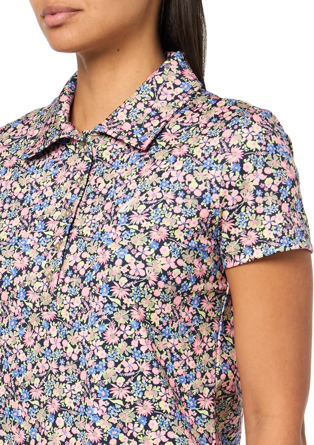 image:imageNautica Womens Short Sleeve Collared Cotton Interlock Soft Touch PoloConfetti Multi