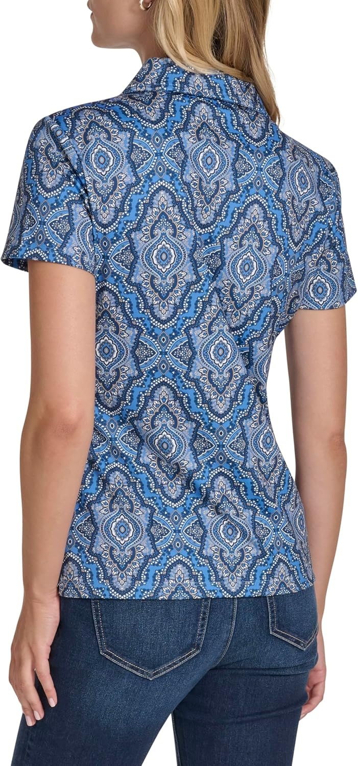 image:imageNautica Womens Short Sleeve Collared Cotton Interlock Soft Touch PoloFrench Blue Multi
