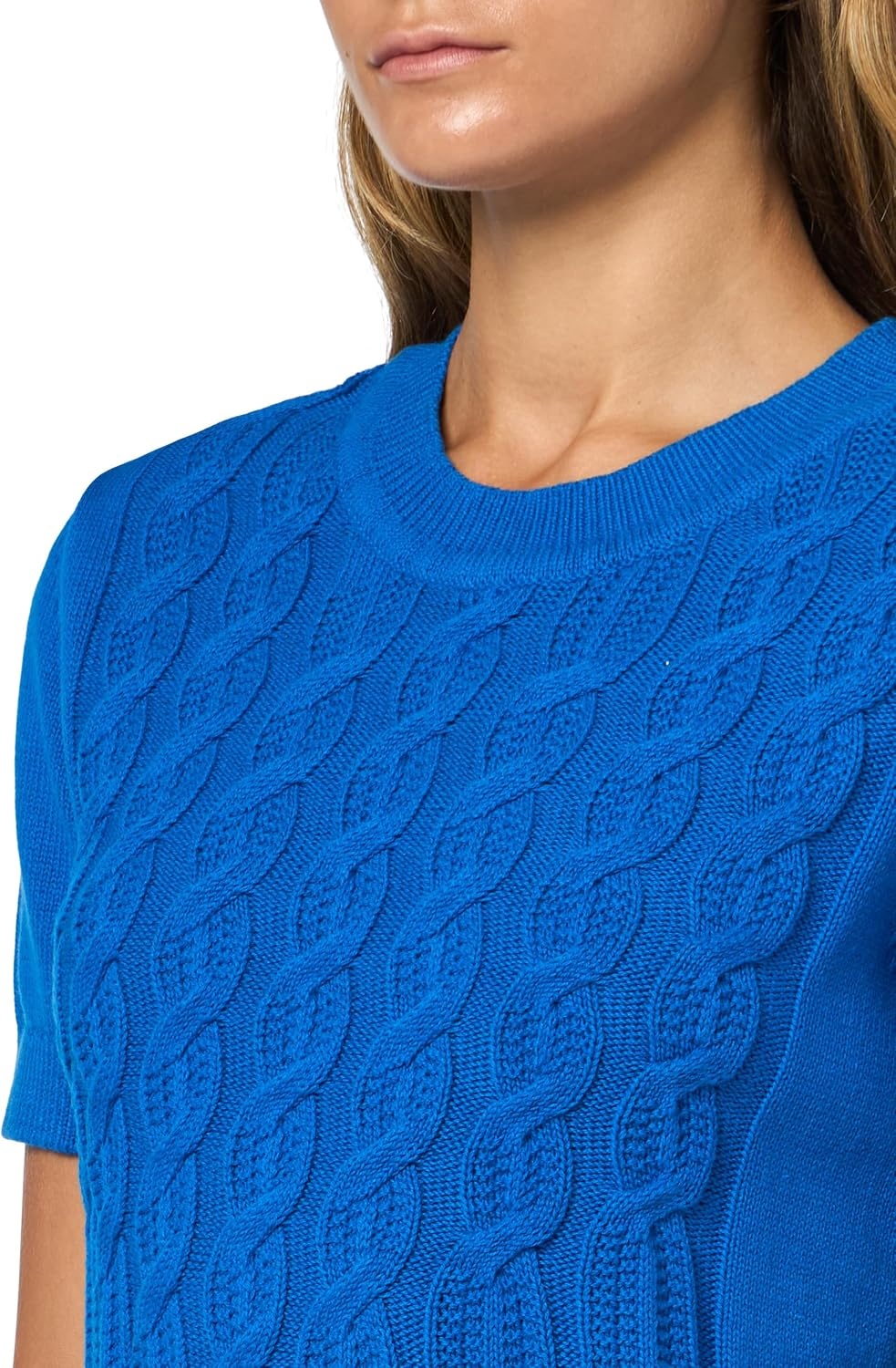image:imageNautica Womens Short Sleeve Crew Neck Cable Solid SweaterCerulean
