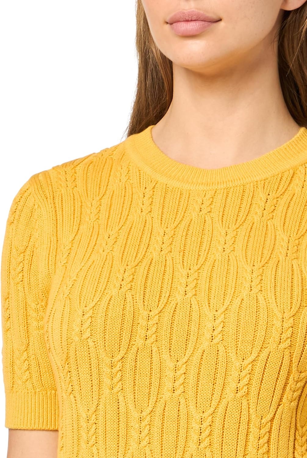 image:imageNautica Womens Short Sleeve Crew Neck Cable Solid SweaterDeep Maize
