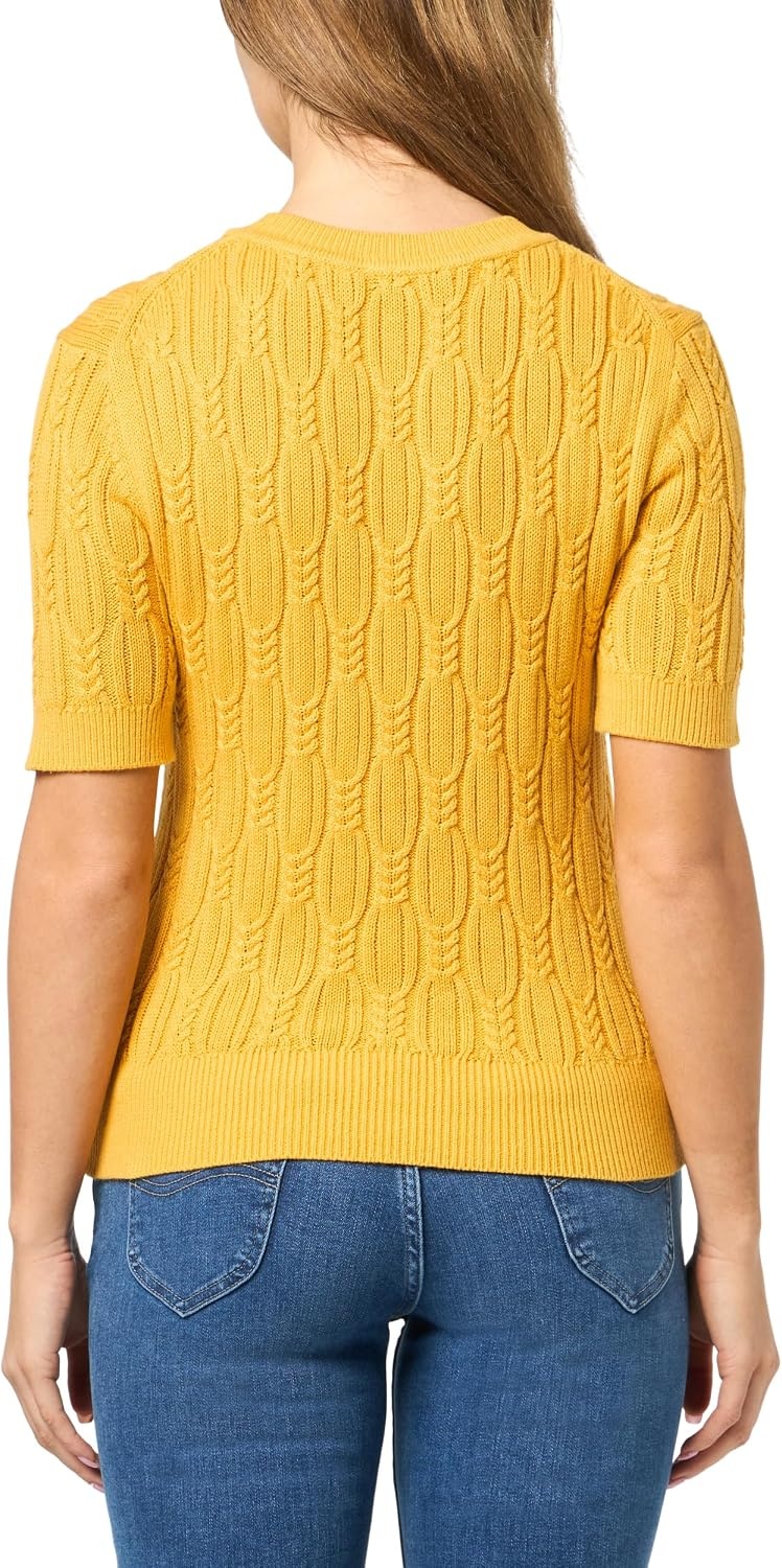 image:imageNautica Womens Short Sleeve Crew Neck Cable Solid SweaterDeep Maize