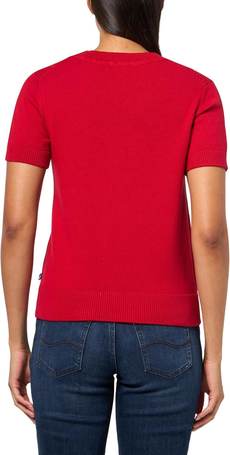 image:imageNautica Womens Short Sleeve Crew Neck Cable Solid SweaterHaute Red
