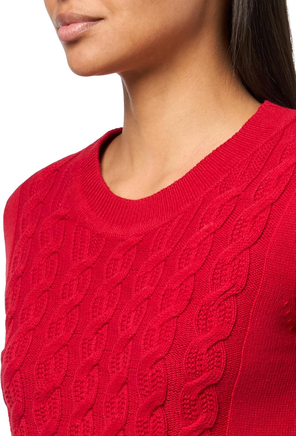 image:imageNautica Womens Short Sleeve Crew Neck Cable Solid SweaterHaute Red