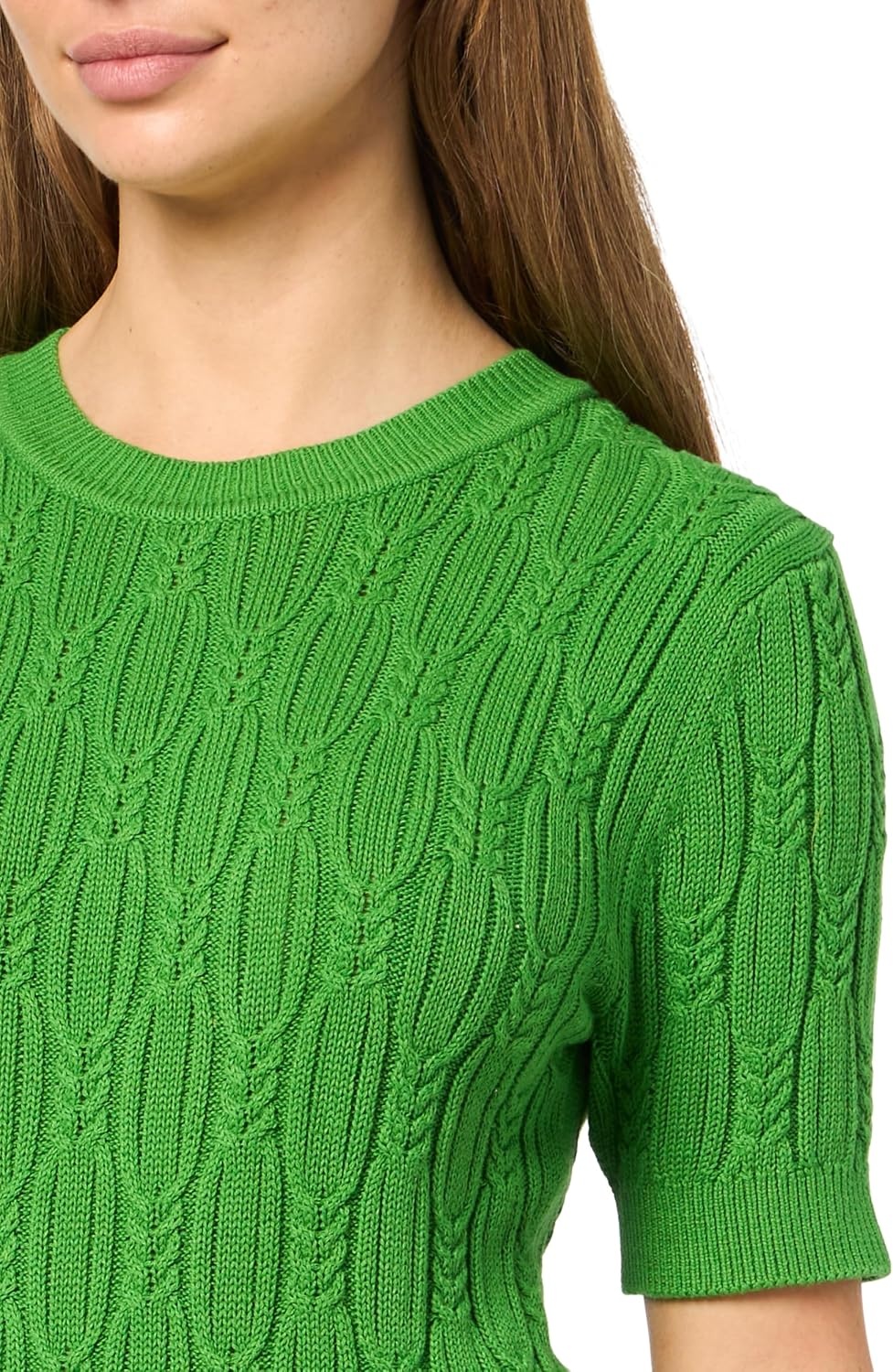 image:imageNautica Womens Short Sleeve Crew Neck Cable Solid SweaterNew Leaf