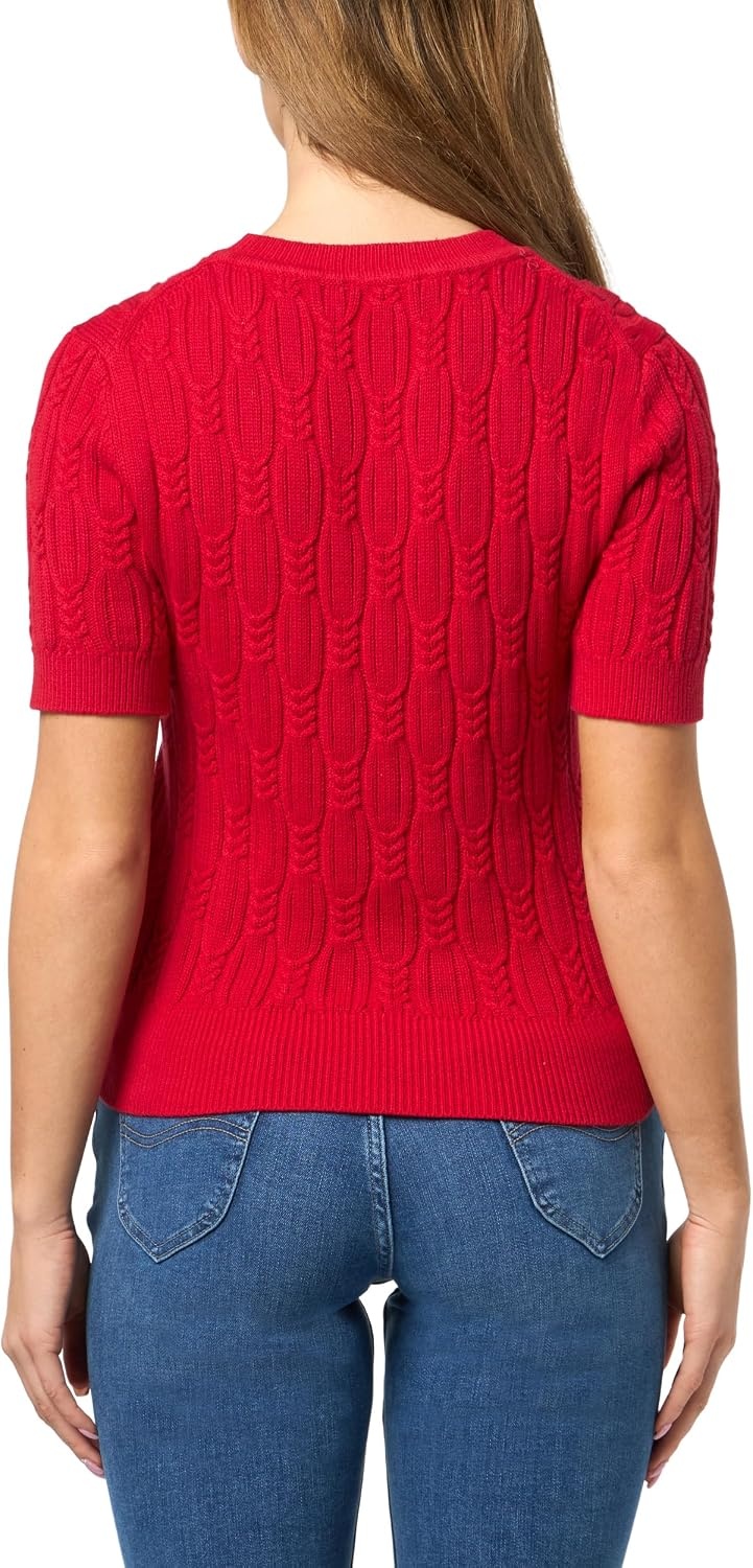 image:imageNautica Womens Short Sleeve Crew Neck Cable Solid SweaterScarlet