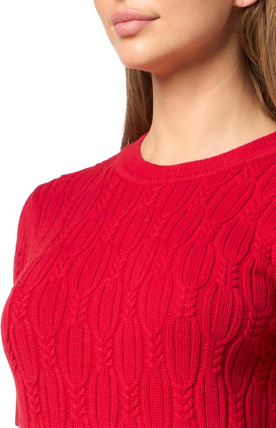 image:imageNautica Womens Short Sleeve Crew Neck Cable Solid SweaterScarlet