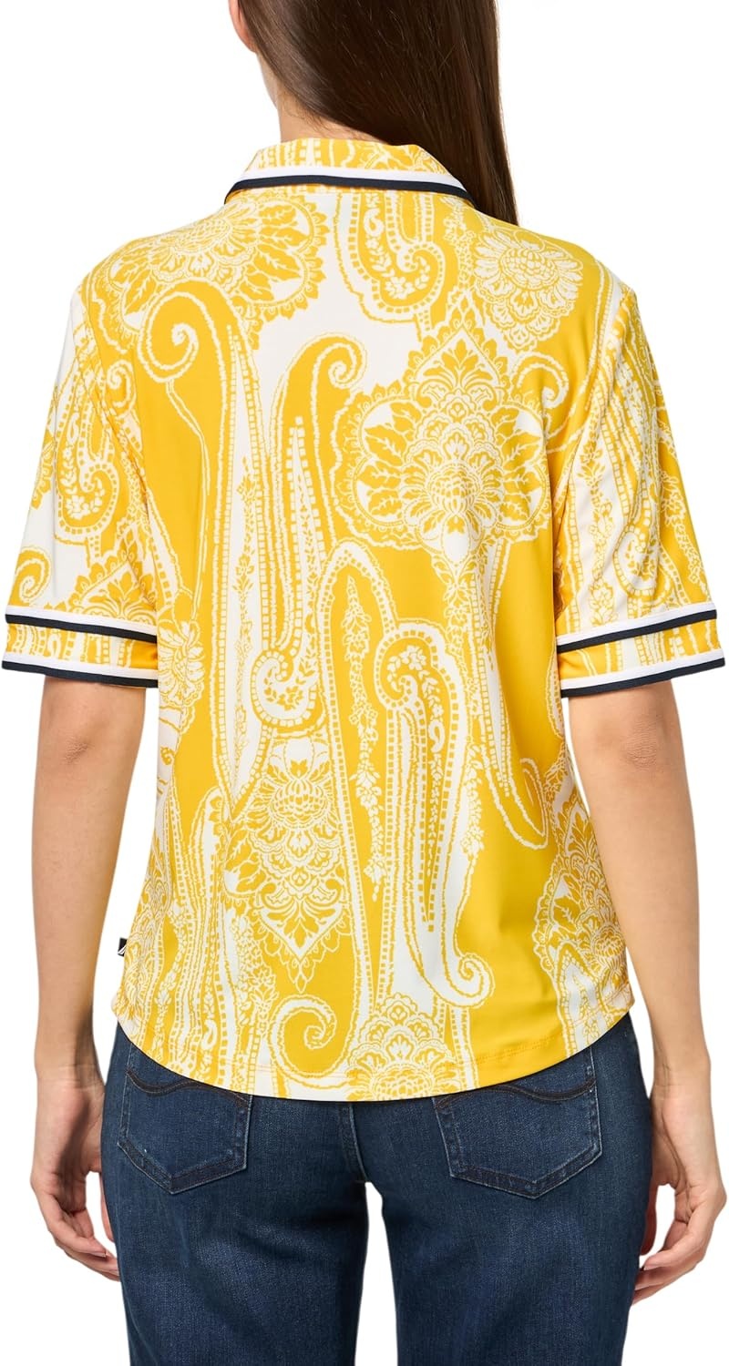 image:imageNautica Womens Short Sleeve Knit Paisley Print Collared PoloGoldenrodIvory