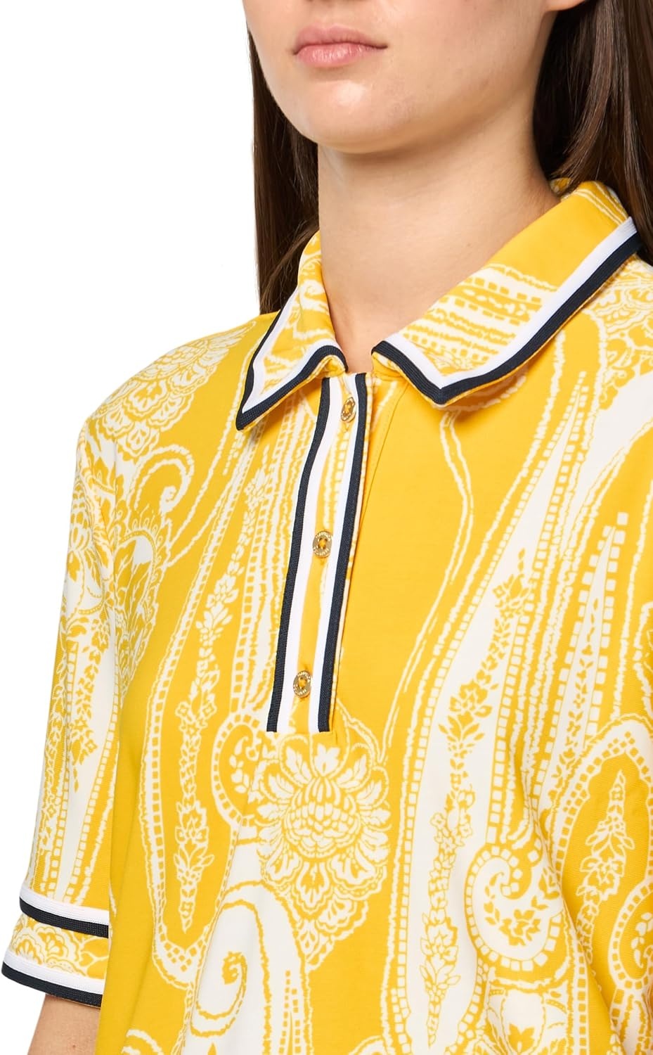 image:imageNautica Womens Short Sleeve Knit Paisley Print Collared PoloGoldenrodIvory