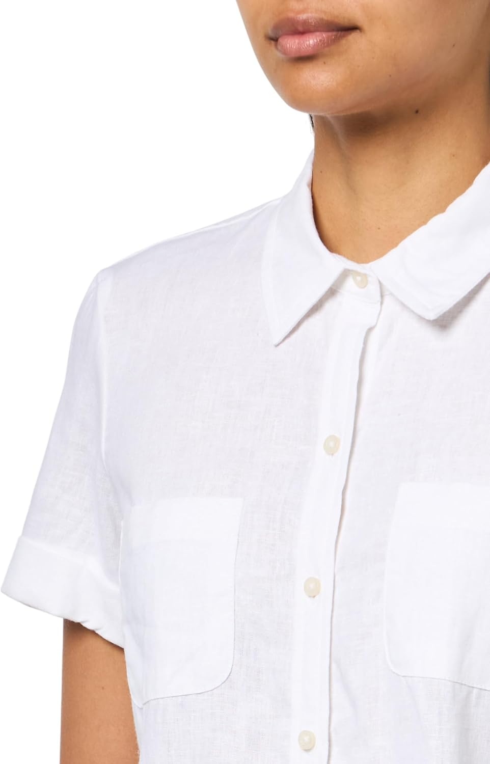image:imageNautica Womens Short Sleeve Linen Blend Button Up Collared Camp ShirtBright White