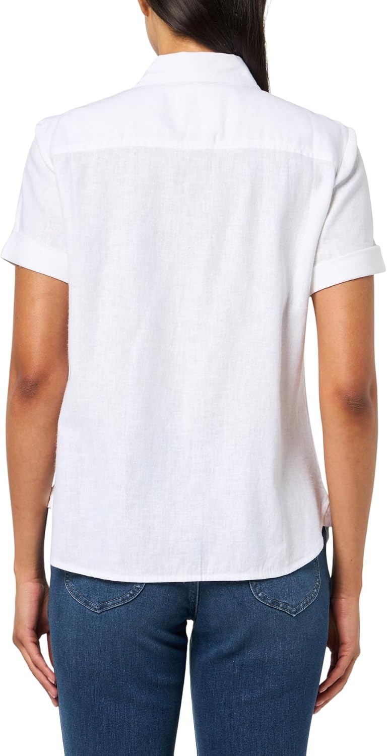 image:imageNautica Womens Short Sleeve Linen Blend Button Up Collared Camp ShirtBright White