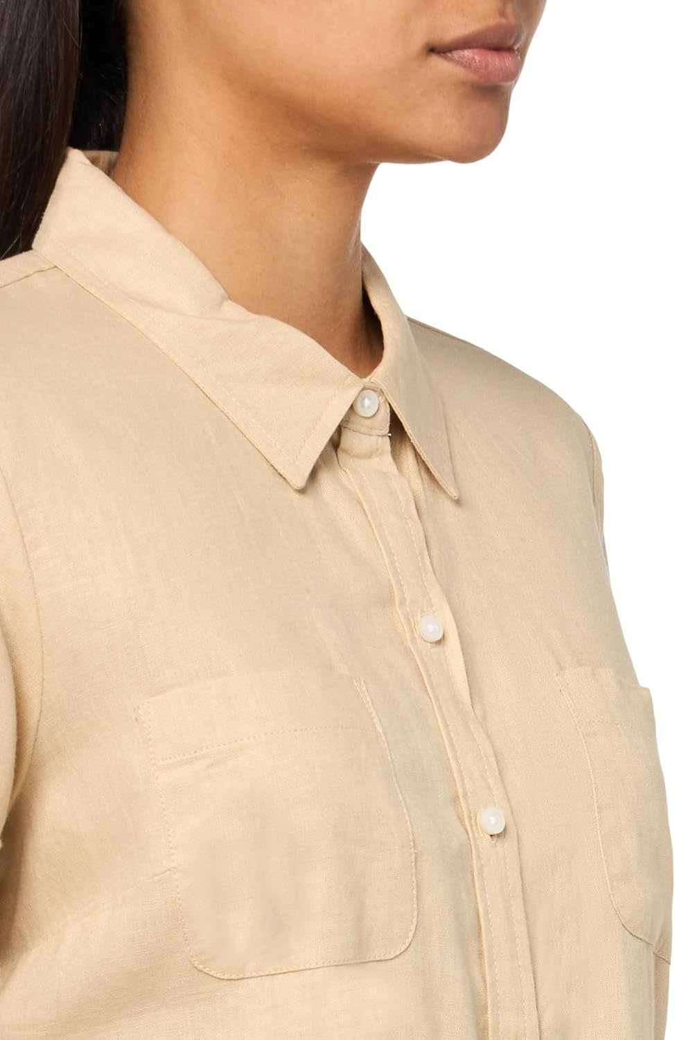 image:imageNautica Womens Short Sleeve Linen Blend Button Up Collared Camp ShirtIrish Cream