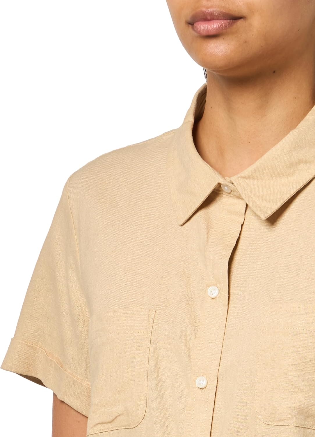 image:imageNautica Womens Short Sleeve Linen Blend Button Up Collared Camp ShirtIrish Cream