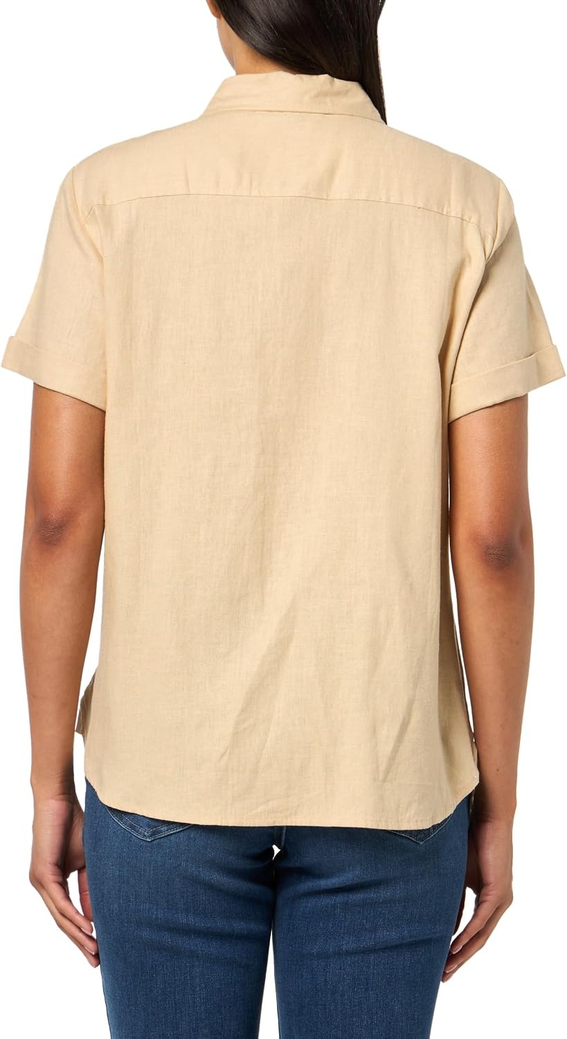 image:imageNautica Womens Short Sleeve Linen Blend Button Up Collared Camp ShirtIrish Cream