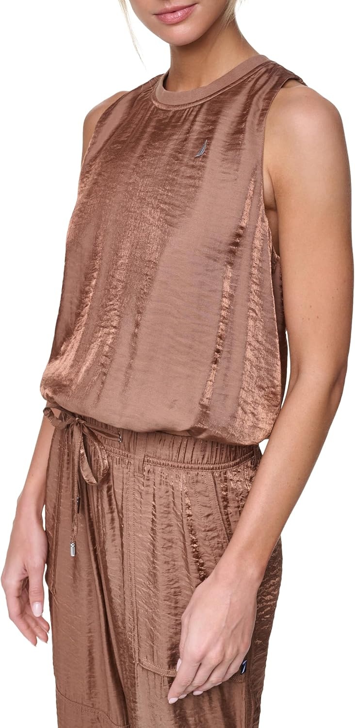 image:imageNautica Womens Short Sleeve Linen Blend Button Up Collared Camp ShirtNew Barley