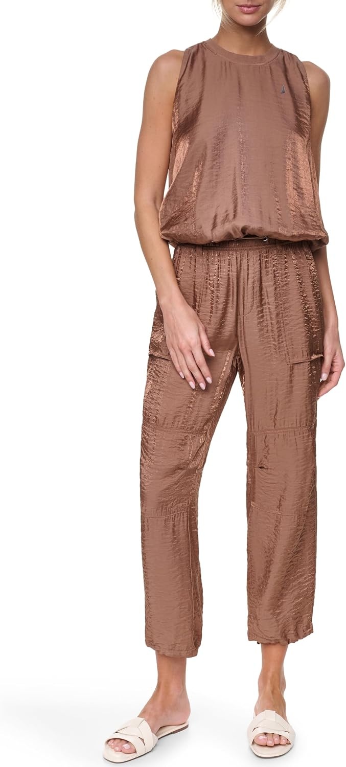 image:imageNautica Womens Short Sleeve Linen Blend Button Up Collared Camp ShirtNew Barley