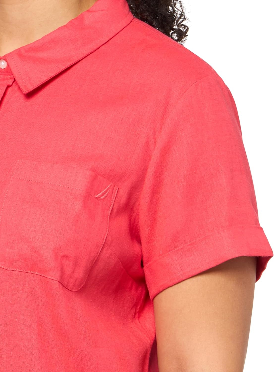image:imageNautica Womens Short Sleeve Linen Blend Button Up Collared Camp ShirtParadise Pink